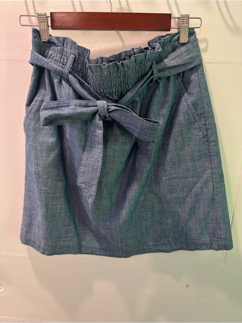 J. Crew Chambray Paperbag Tie Mini Skirt - Blue